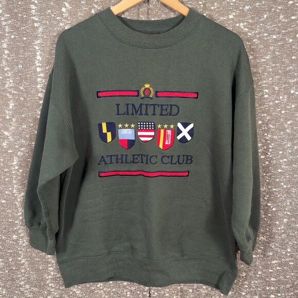 Vintage Limited Jeans Athletic Club Embroidered Green Pullover Sweatshirt Size S - Picture 1 of 5